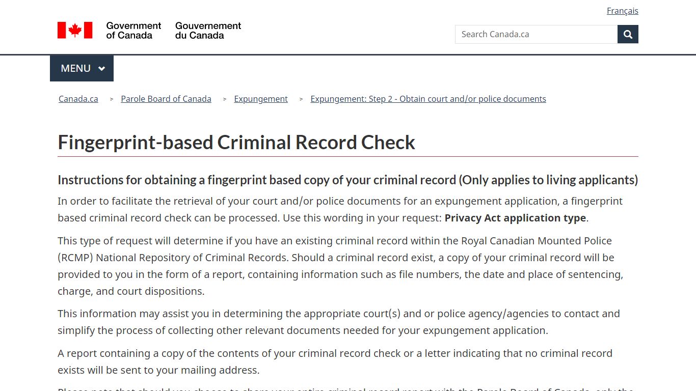 Fingerprint-based Criminal Record Check - Canada.ca